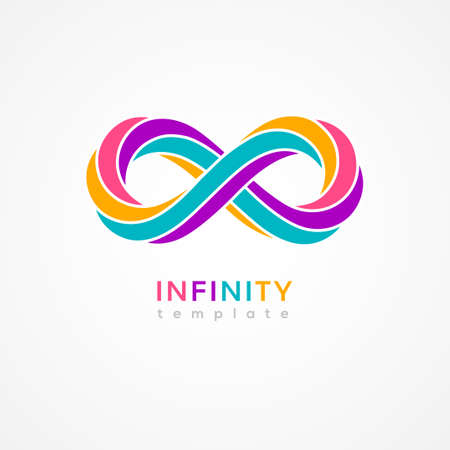 Infinity colourful symbol isolated on white background. Vector illustration. Endless concept loop,  minimal design template. Eight shape in trendy retro 3d graphic styleのイラスト素材