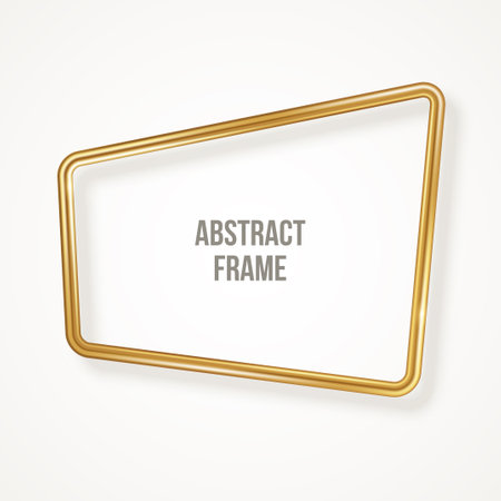 Retro 3d golden frame isolated on white background. Vector illustration. Vintage square label, promotional badge, gold wire rectangle speech bubbles for motivational quotes.のイラスト素材
