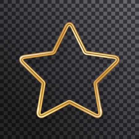 Star luxury 3d gold frame isolated on transparent background. Vector illustration. Party design label, Christmas badge, bronze metallic wire speech bubble for motivational quotes, realistic borderのイラスト素材