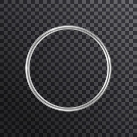 Silver metal circle frame isolated on transparent background. Vector illustration. 3d round label, modern badge, metallic abstract logo element, outline sign borderのイラスト素材