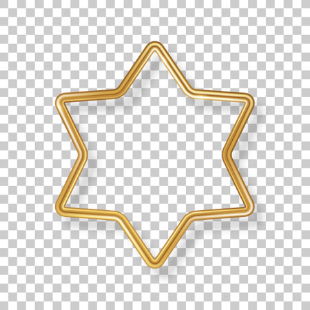 Star luxury 3d gold frame isolated on transparent background. Vector illustration. Party design label, Merry Christmas badge, bronze metallic abstract logo element, outline sign borderのイラスト素材