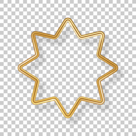 Star luxury 3d gold frame isolated on transparent background. Vector illustration. Party design label, Merry Christmas badge, bronze metallic abstract circular logo element, outline sign borderのイラスト素材