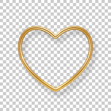 Golden heart frame isolated on transparent background. Vector illustration. Gold 3d love label, modern badge, bronze metallic bubble for greeting text, luxury Happy Valentines day borderのイラスト素材