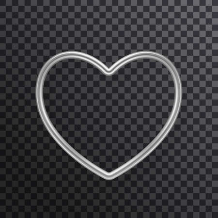 Silver heart frame isolated on transparent background. Vector illustration. Metal 3d love label, modern badge, white metallic bubble for greeting text, luxury Happy Valentines day borderのイラスト素材