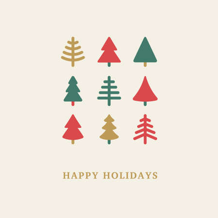 Geometric Christmas trees icons set. Vector illustration. Merry Xmas and Happy New Year greeting card, minimal noel corporate design template. Elegant Winter holidays poster, invitation or backgroundのイラスト素材