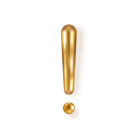 3d gold exclamation mark isolated on white background. Vector illustration. Golden attention sign iconのイラスト素材