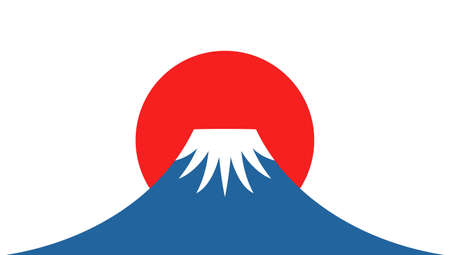 Mount Fuji flat icon at sunset isolated on white background. Japanese minimal greeting card or banner with simple shapes. Happy New Year 2022.のイラスト素材