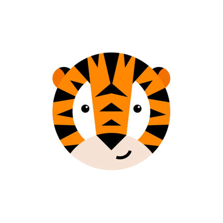 Cute simple tiger portrait, kids drawing flat style. Vector illustration. Safari jungle animal. Symbol for Happy Chinese New Year 2022のイラスト素材