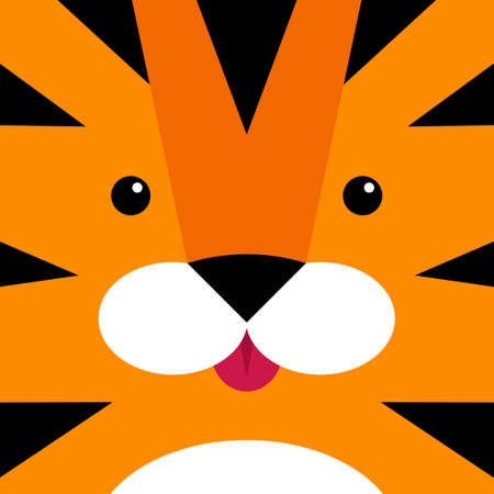 Cute simple tiger portrait, kids drawing flat style. Vector illustration. Safari jungle animal. Symbol for Happy Chinese New Year 2022, geometric wallpaperのイラスト素材