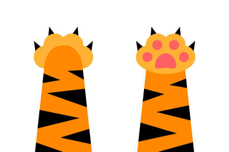 Cartoon tiger striped paws isolated on white background. Vector illustration. Kids style simple flat animal drawing. Funny symbol for Happy Chinese New Year 2022のイラスト素材