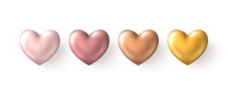Valentines day rose gold heart set isolated on white background. Vector illustration. 3d pastel golden love symbol. Valentin holiday icon, concept header pattern, glossy balloon, copper bronze colorのイラスト素材