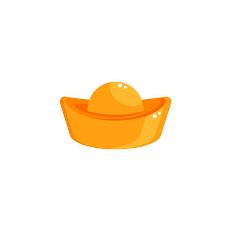 Chinese gold sycee, ingot flat icon, golden yuanbao logo isolated on white background. Prosperity and money symbolのイラスト素材