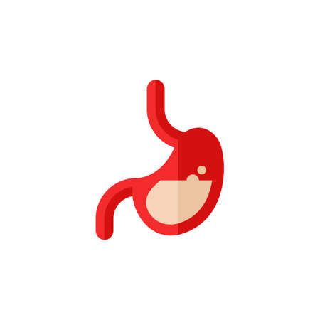 Stomach abstract flat icon. Human Internal Organ vector illustration isolated on white background. Medical diagram digestion poster. Digestive system anatomy, Belching gasのイラスト素材