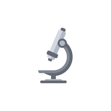 Microscope abstract flat icon. Vector illustration isolated on white background. Science laboratory symbol, scientific lab concept, research equipment for education, microbiology.のイラスト素材