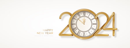 Merry Christmas and Happy New Year banner with 2024 numbers. Vector illustration. Winter holiday...
