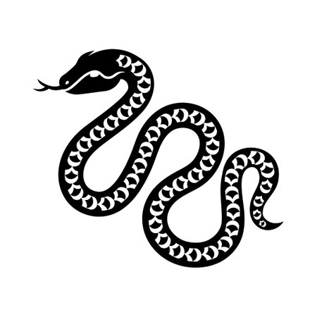 Traditional Chinese Snake black silhouette icon isolated on white background. Vector illustration. Astrology China lunar calendar animal for 2025 Happy New year. Asian style tattoo templateのイラスト素材