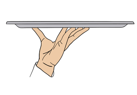 Hand with tray. Illustration in cartoon style. Vector.のイラスト素材