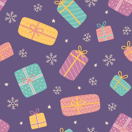 Christmas seamless pattern with gift boxes. Cute presents. Vector illustration on cartoon and flat styleのイラスト素材