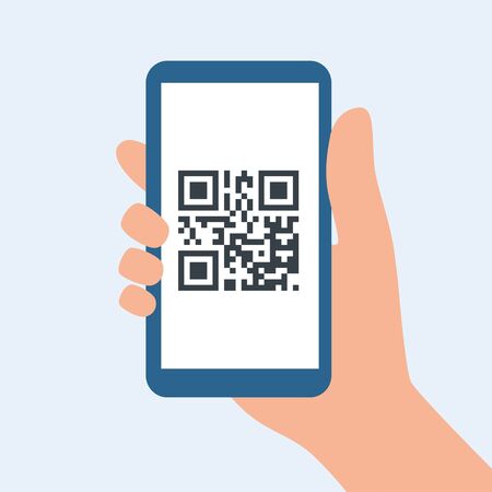 QR code for leaving the house during covid-19 quarantine. Preventive measures for coronavirus. Hand holding a smartphone with a barcode on the screen. Vector illustrationのイラスト素材
