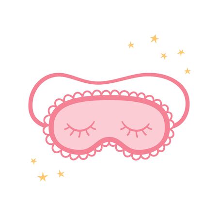 Pink Sleep mask for eyes among the stars. Night accessory to sleep, travel and recreation. A symbol of pajama party. Isolated vector illustration on white backgroundのイラスト素材