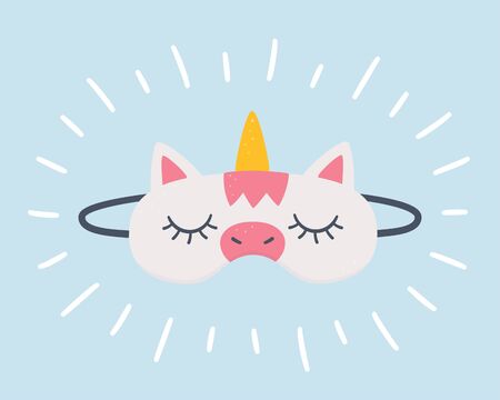 Sleep mask in the shape of a unicorn. A symbol of sound sleep, fairy-tale dreams and a pajama party. Hand drawn vector illustrationのイラスト素材