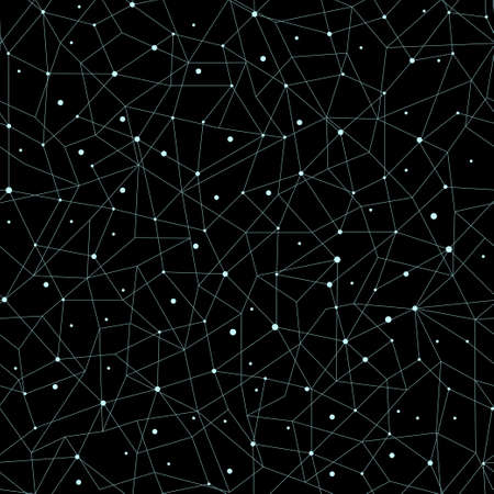 Abstract dynamic seamless pattern. Neural network of nodes and connections. Vector illustration on black backgroundのイラスト素材