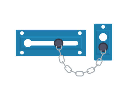 Metal door chain. Steel safety hardware. Vector illustration in flat style on white background.のイラスト素材