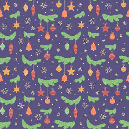 Toys on Christmas tree. New Year balls. Seamless pattern for Christmas decoration. Vector...