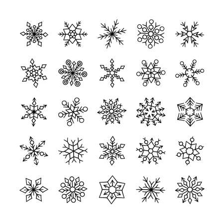 Cute winter snowflakes collection isolated on white background. Vector illustration in doodle styleのイラスト素材
