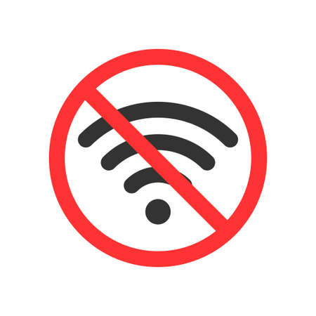 No Wifi icon. You can not use Wi Fi here. Vector illustration on white backgroundのイラスト素材