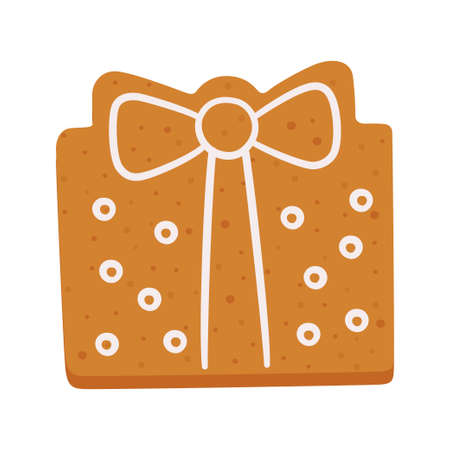 Cute gingerbread cookies in the shape of a gift box. Christmas cookies. Isolated vector objects on white backgroundのイラスト素材
