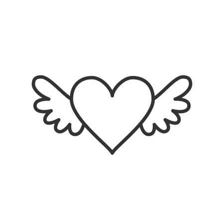 Flying heart with wings icon. Isolated vector illustration on white background. Editable strokeのイラスト素材