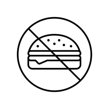 Proper nutrition icon. Ban on junk food. The crossed-out sandwich. Isolated vector illustration on white background. Editable strokeのイラスト素材