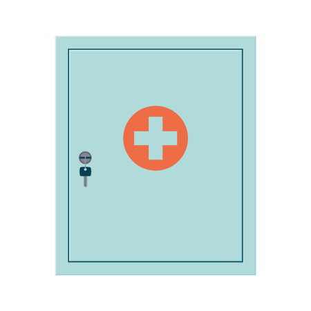 Wall medicine chest. Medical metal cabinet with close door. Isolated vector illustration in flat style on white backgroundのイラスト素材