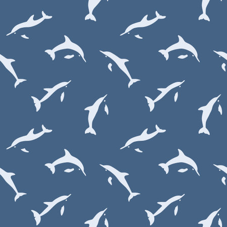 Dolphin seamless pattern. Sea life. Vector illustration in abstract style on blue backgroundのイラスト素材