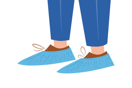 Feet in shoe covers. Protective medical covers. Vector illustration in flat style on white backgroundのイラスト素材