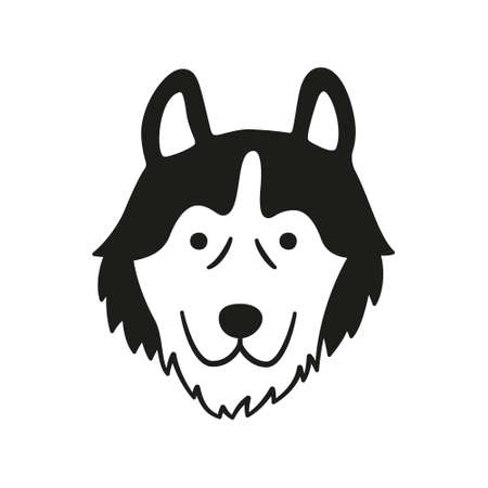 Cute husky face. Dog head icon. Hand drawn isolated vector illustration in doodle style on white backgroundのイラスト素材