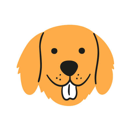 Cute retriever face. Dog head icon. Hand drawn isolated vector illustration in doodle style on white backgroundのイラスト素材