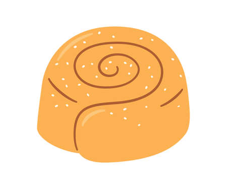 Cinnamon roll with sugar. Swirl kanelbulle bun. Traditional dessert in Scandinavia and North America. Hand drawn isolated vector illustration on white background.のイラスト素材