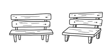 Old wooden bench in doodle style. Hand drawn vector illustration on white backgroundのイラスト素材