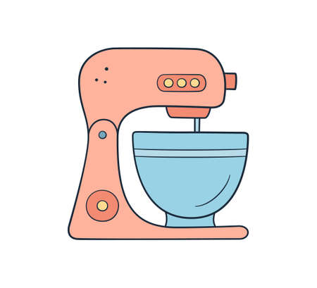 Stationary dough mixer with bowl in doodle style. Hand drawn vector illustration on white background.のイラスト素材