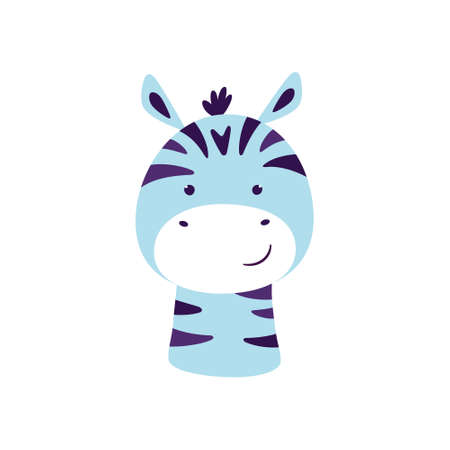 Cute zebra. Animal character. Funny little zebra face. Vector hand drawn illustration isolated on white background.のイラスト素材