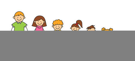 Happy doodle stick mans family. Set of hand drawn figure of family. Mother, father and kids. Vector color illustration isolated in doodle style on white background.のイラスト素材