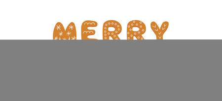 Gingerbread cookies in form of letters Merry Christmas. Merry Christmas banner. Gingerbread holidays cookies. Hand drawn vector illustration isolated on white background.のイラスト素材