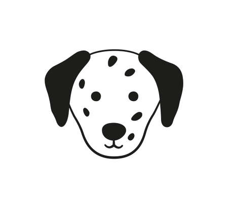 Cute Dalmatian face. Doodle dog head icon. Dog kid drawing. Hand drawn vector illustration isolated on white background.のイラスト素材