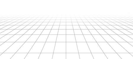 3d wireframe grid room. 3d perspective laser grid. Cyberspace white background with black mesh. Futuristic digital hallway space in virtual reality. Vector illustration.のイラスト素材