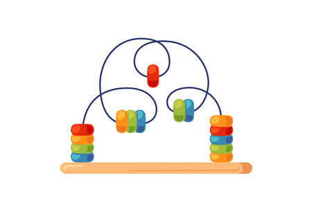 Baby spiral labyrinth toy with wooden rings. Montessori education logic game. Children wooden toy for preschool kids. Vector illustration isolated on white background.のイラスト素材