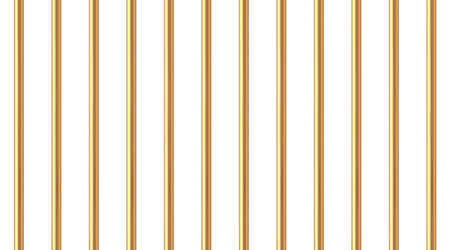 Realistic golden prison bars. Prison fence. Jail grates. Gold jail cage concept. Metal rods. Criminal grid background. Vector pattern. Illustration isolated on white background.のイラスト素材