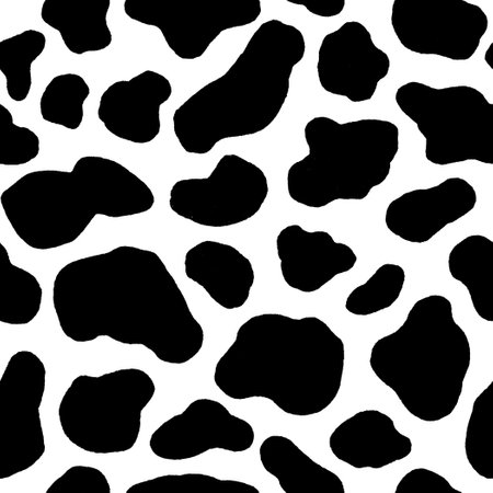 Cow hide seamless pattern. Holstein cattle texture. Cow skin pattern with smooth black and white texture. Dalmatian dog stains print. Black spots background. Animal skin template. Vector illustration.のイラスト素材