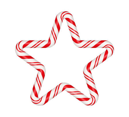 Christmas candy cane star frame with red and white striped. Xmas border with striped candy lollipop pattern. Blank christmas and new year template. Vector illustration isolated on white background.のイラスト素材